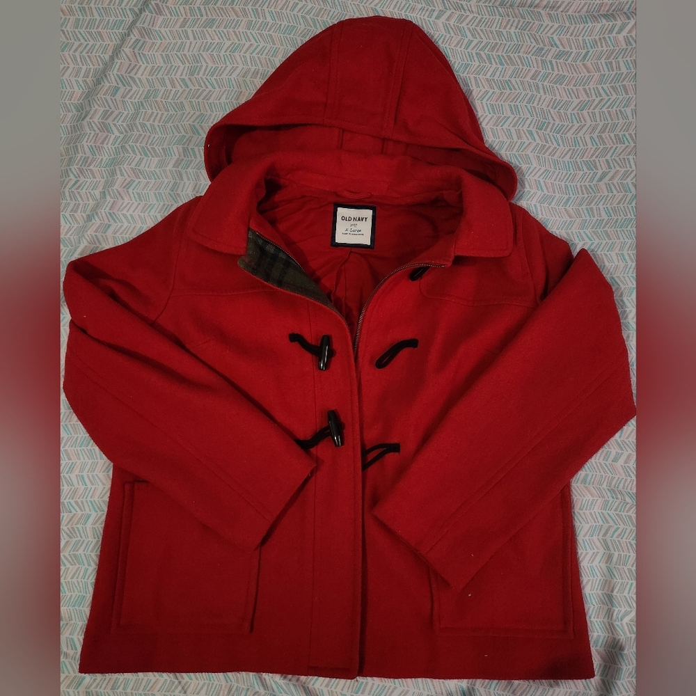 Old Navy Womens Red Pea Coat with Hood